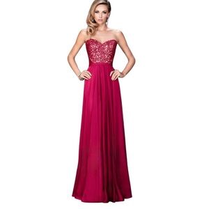 LA FEMME Strapless Prom Formal Dress Gown Cranberry Size 6 NWT